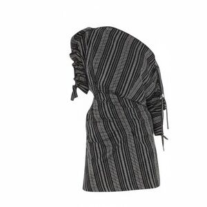 Tanya Taylor Sabra One-Shoulder Striped Ruched Mini Dress Navy Size 6 NWT